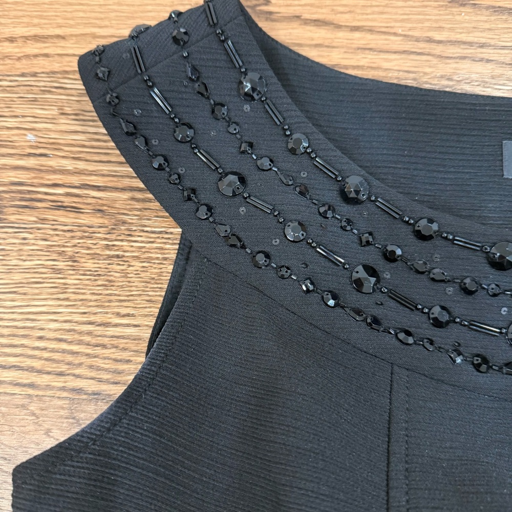 Tahari by Arthur Levine Jeweled Neckline Black Dress. Size 12 Petite.